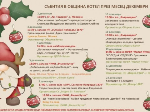 Какво предстои в Котел през декември – събития и празнични инициативи